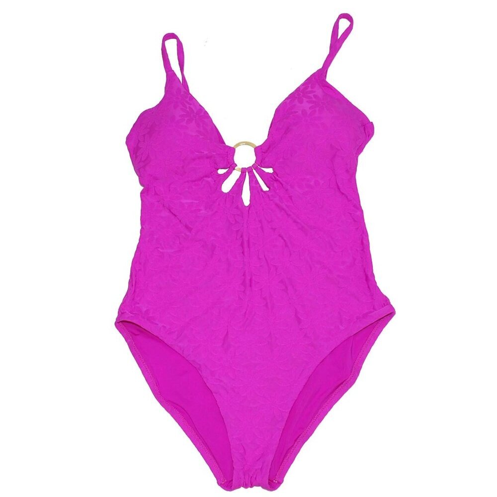 NWT Trina Turk Joplin Jaquard Petal Cutout Plunge One Piece Swimsuit